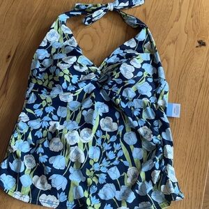 Lands' End Blue Floral Halter Swim Top